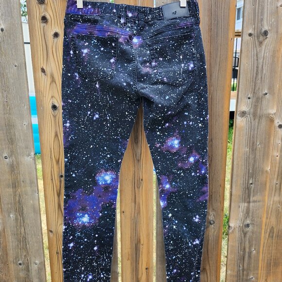 HOT TOPIC XXX RUDE Galaxy Print Skinny Jeans Size 32 - Picture 2 of 9